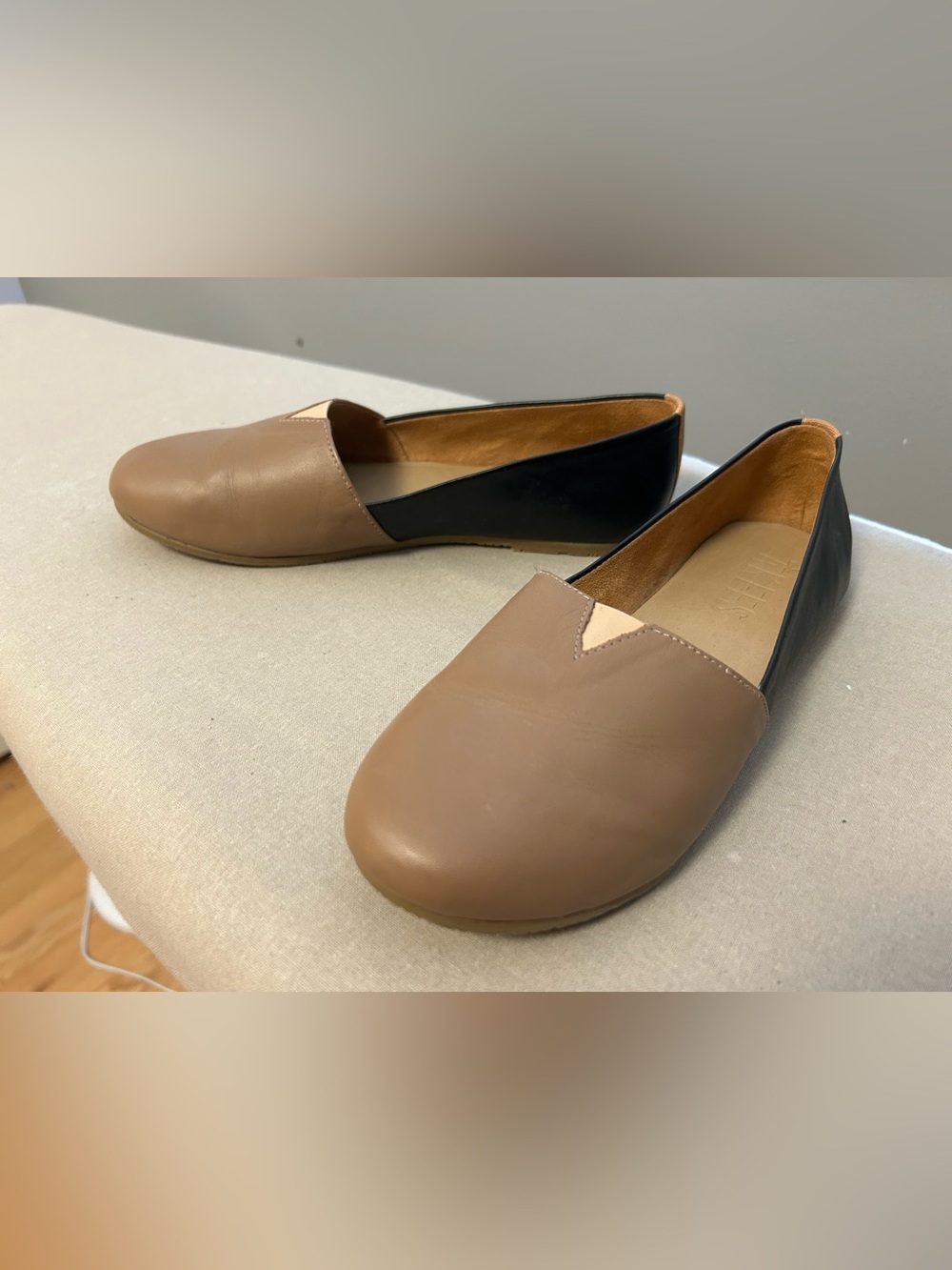 TKEES Two-Tone Slip-On Flats in Brown and Black